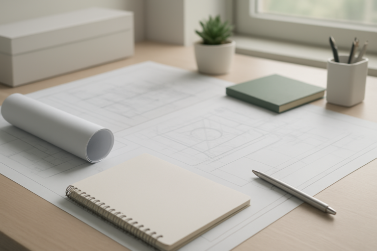 川崎重工の年収を調べるための無地の資料とデスクのイメージ