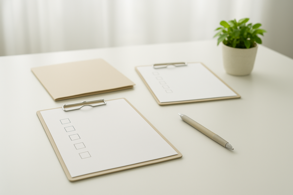 派遣会社を比較するための無地チェックリストとデスクのイメージ