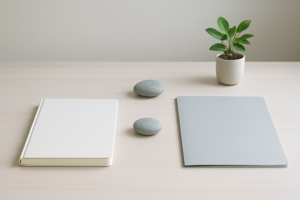 試用期間中に辞めるかを落ち着いて考える抽象的なデスクイメージ