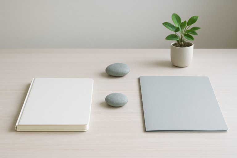 試用期間中に辞めるかを落ち着いて考える抽象的なデスクイメージ