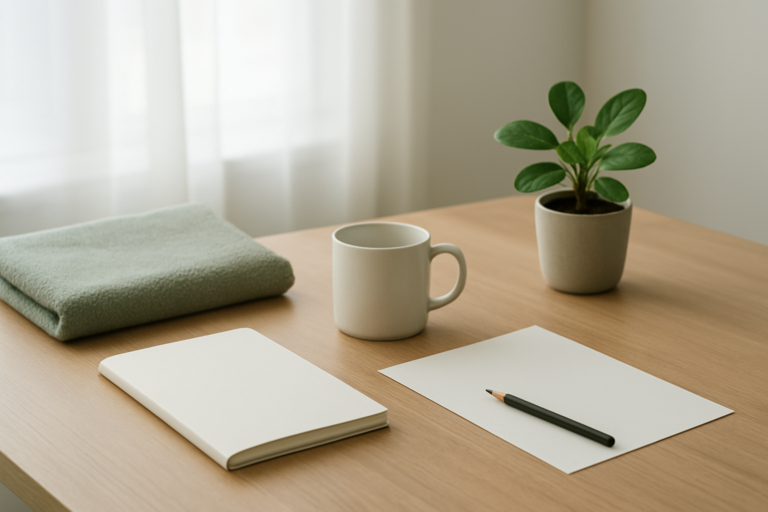 仕事を休みたいときに落ち着いて状況を整理する無地の机上イメージ