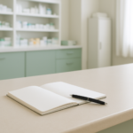 調剤薬局事務を辞めたいときに無地のノートで働き方を整理するイメージ