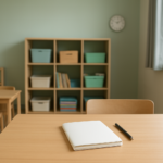 学童指導員がきついと感じたときに無地のノートで働き方を整理するイメージ