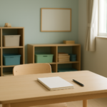学童指導員を辞めたいときに無地のノートで働き方を整理するイメージ