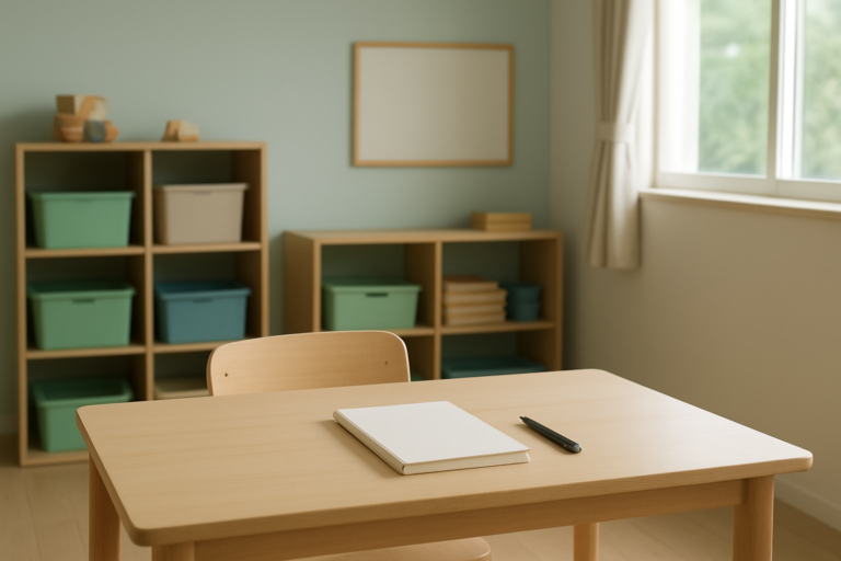 学童指導員を辞めたいときに無地のノートで働き方を整理するイメージ