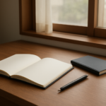秘書を辞めたいと感じたときに無地のノートで働き方を整理するイメージ