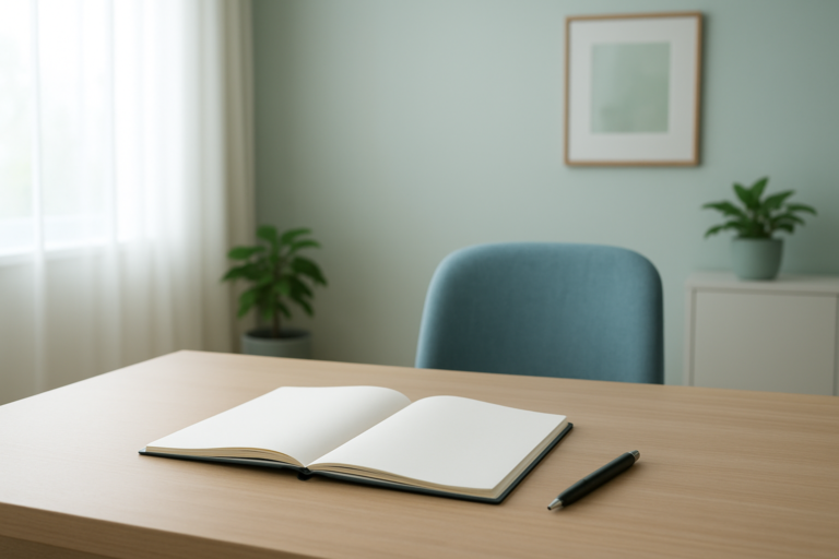 看護師を辞めたいときに無地のノートで働き方を整理するイメージ