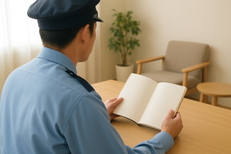 警備員を辞めたいときに無地のノートで理由と次の働き方を整理するイメージ