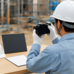 建設現場で工事写真の撮影手順を確認するイメージ