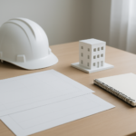 建設業界への応募準備として志望動機を整理する資料とヘルメット