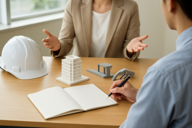 建設業の違いを相談しながら整理するイメージ