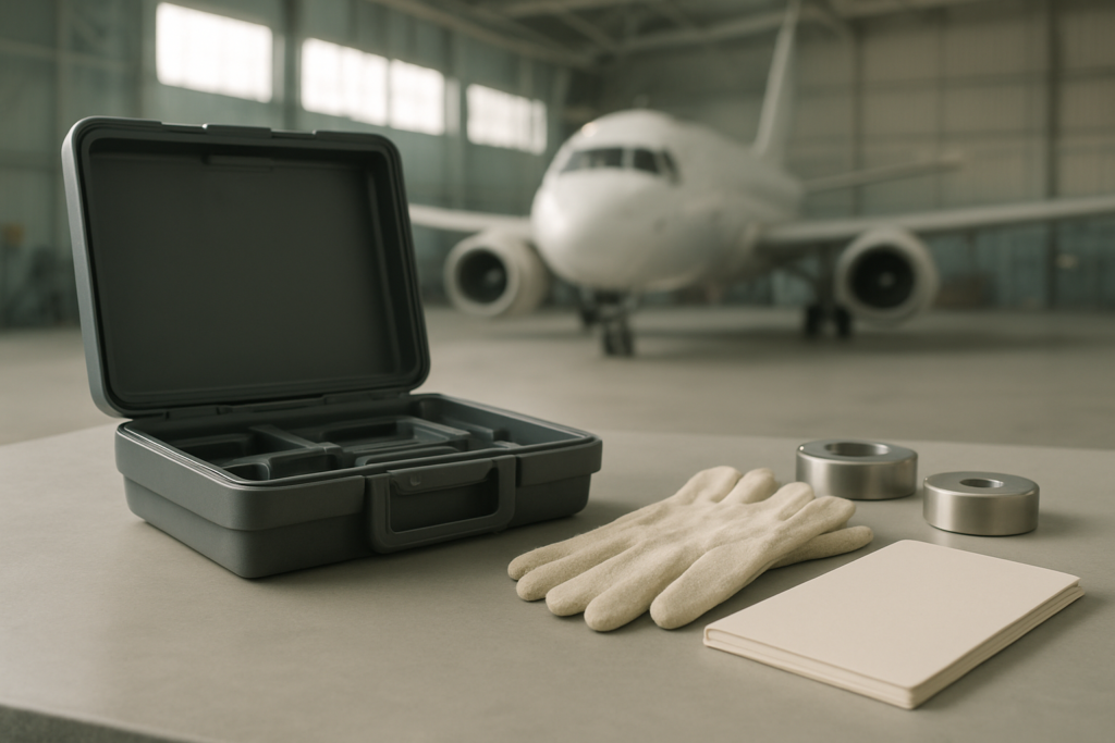 航空整備士のきつさと働き方を工具と無地のノートで整理するイメージ
