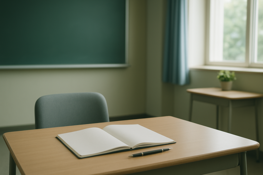 日本語教師を辞めたいときに無地のノートで経験と条件を整理するイメージ