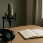 声優の仕事がきついと感じたときに録音機材と無地のノートで働き方を見直すイメージ