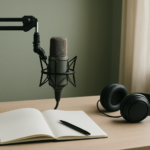 声優に向いてないと感じたときに録音機材と無地のノートで適性と働き方を整理するイメージ