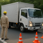 トラックの事故時対応を落ち着いて確認するドライバーと管理者のイメージ