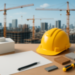 ゼネコンランキングと建設業界の会社比較をイメージした建築模型と現場用品のビジュアル