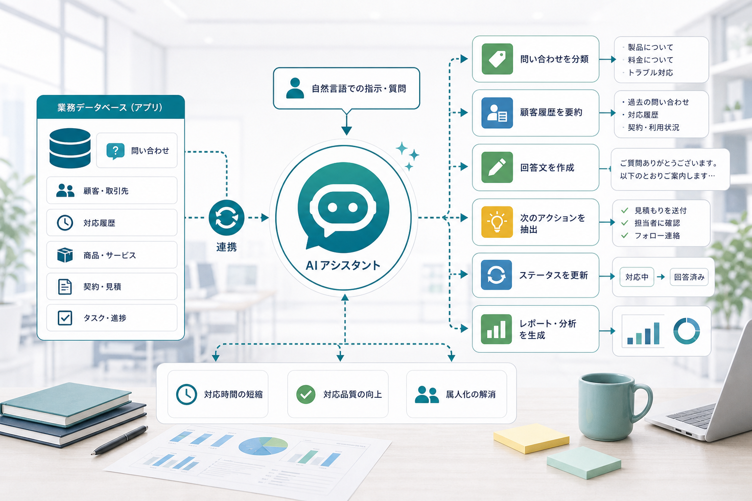 kintoneのレコードをAIが分類や要約や返信案作成に活用する流れ