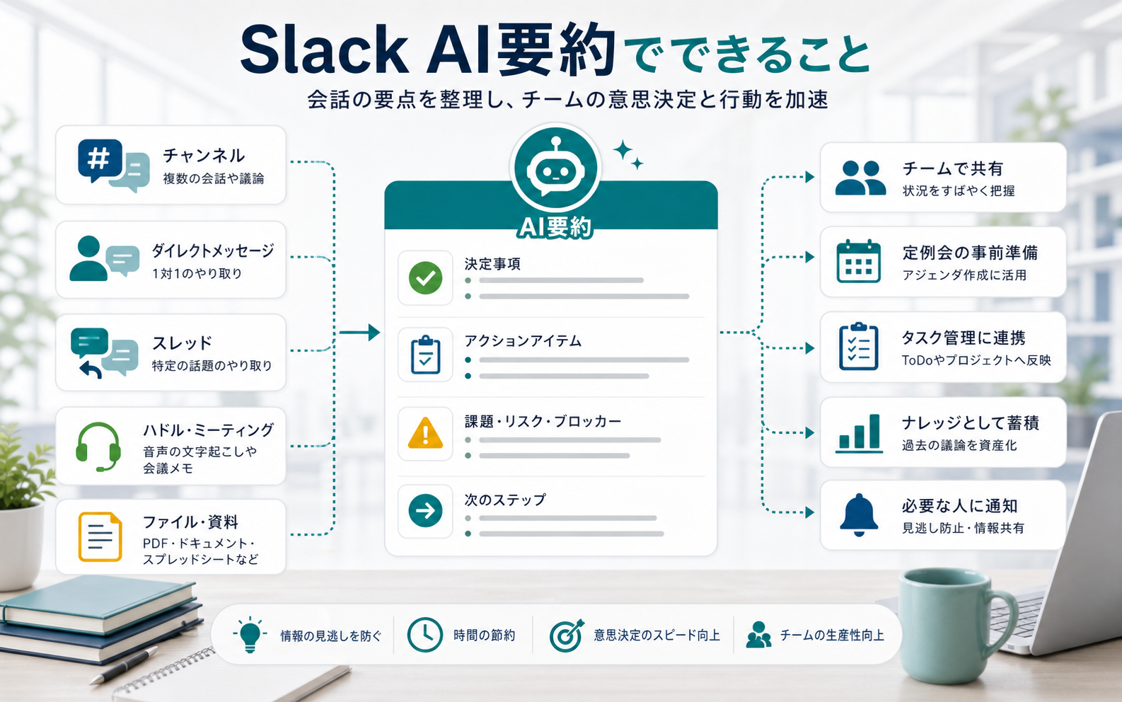 Slackのチャンネルやスレッドやハドル内容をAIで要約する流れ