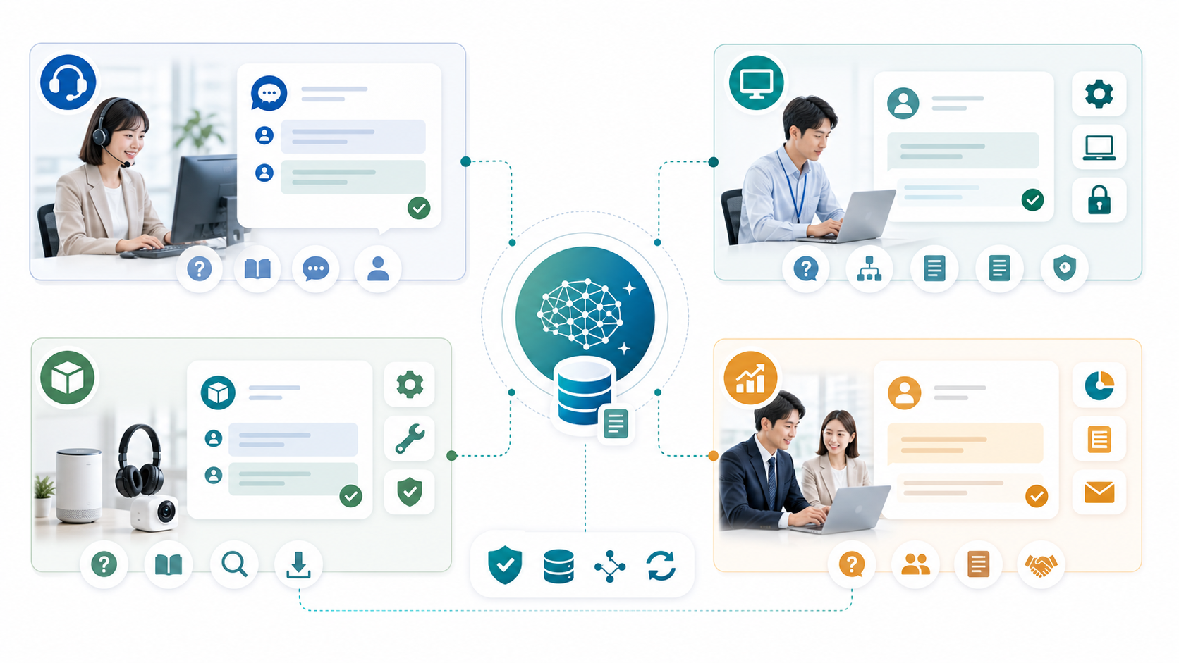 FAQ AIで顧客サポートや社内ヘルプデスクのFAQを整理するイメージ