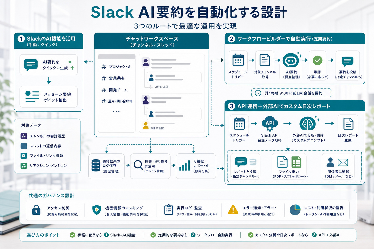 Slack AI要約を標準機能やワークフローやAPIで自動化する設計