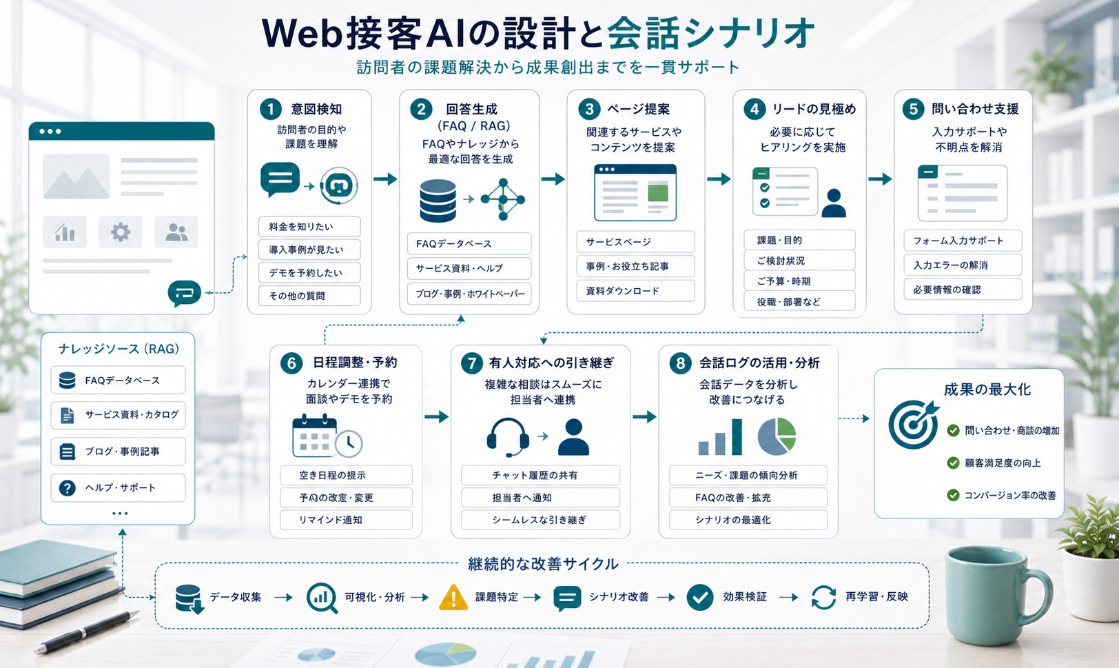 Web接客AIのFAQ回答や資料案内や人への引き継ぎを設計する流れ
