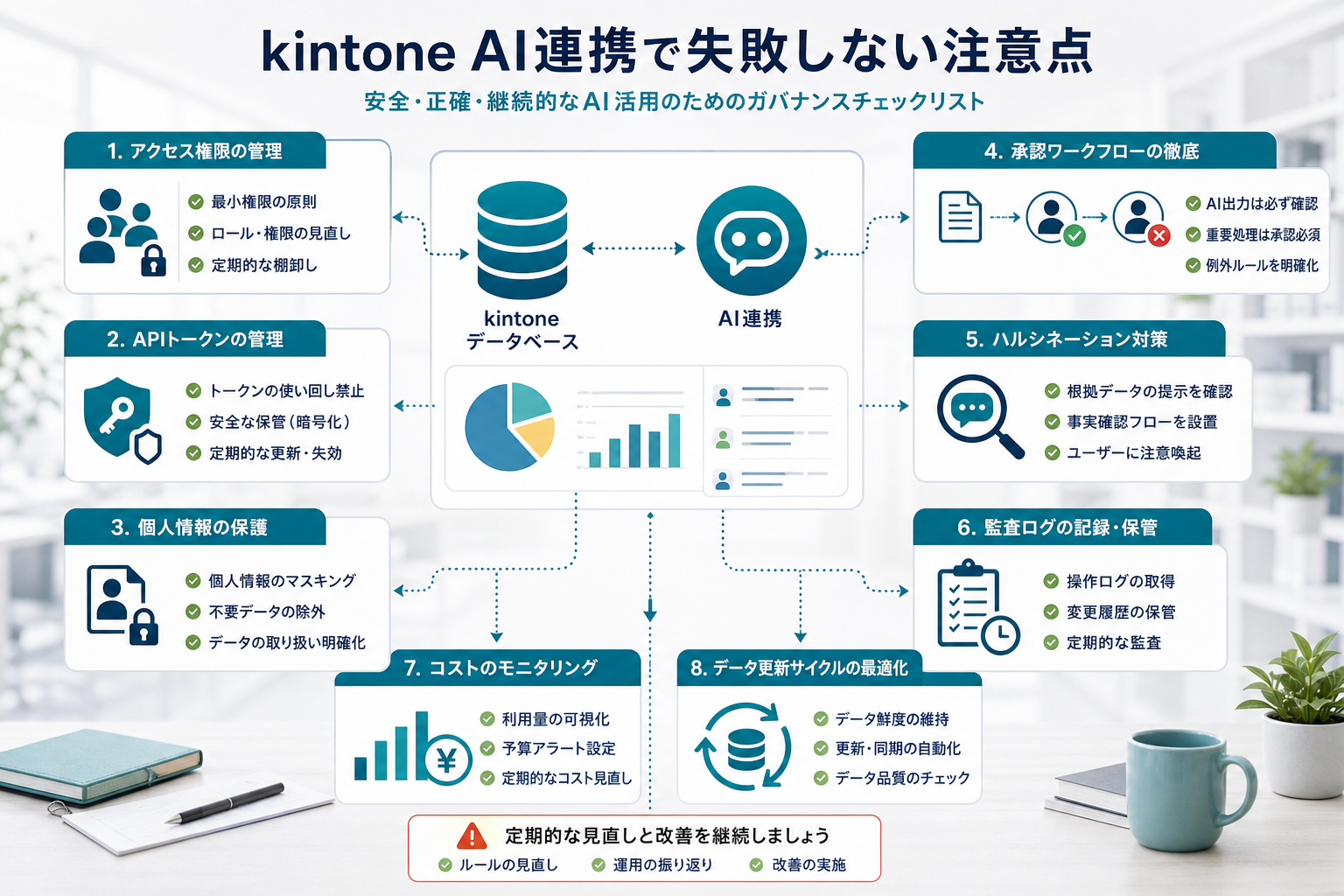kintone AI連携の権限やAPIトークンや個人情報や承認ルールのチェック項目