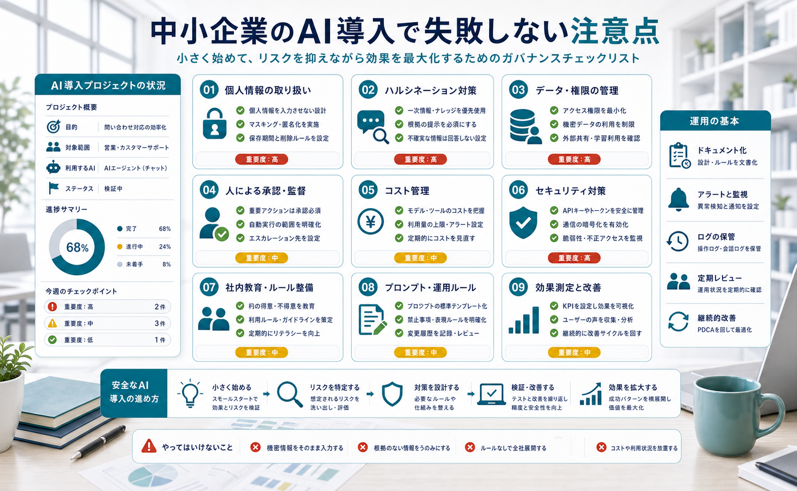 中小企業のAI導入で個人情報や誤回答や費用や教育を確認するチェック項目